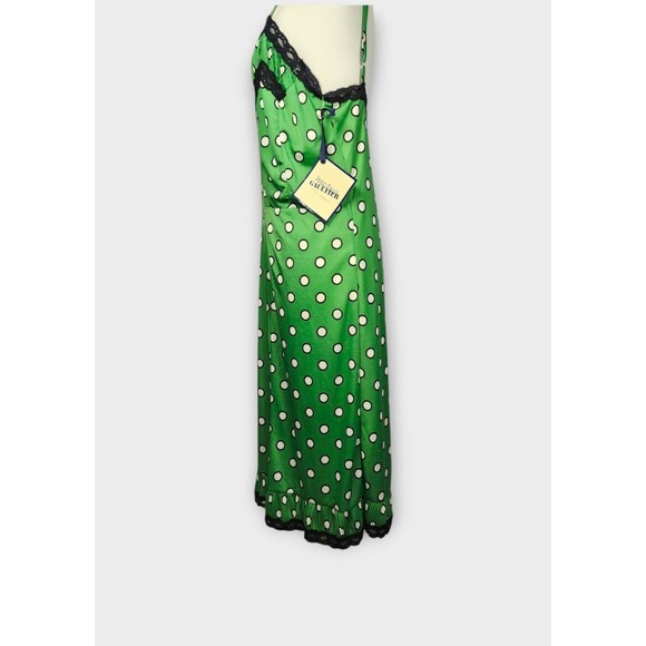 Jean Paul Gaultier Target Slip Dress In Green Polka Dot Black Lace - XL - Picture 3 of 15